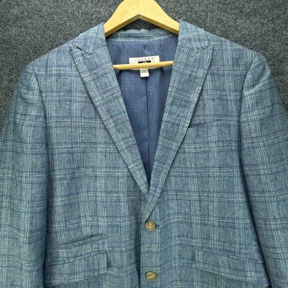 Joseph Abboud Sport Coat Mens Small Blue 100% Linen Plaid Jacket Blazer - Picture 2 of 16